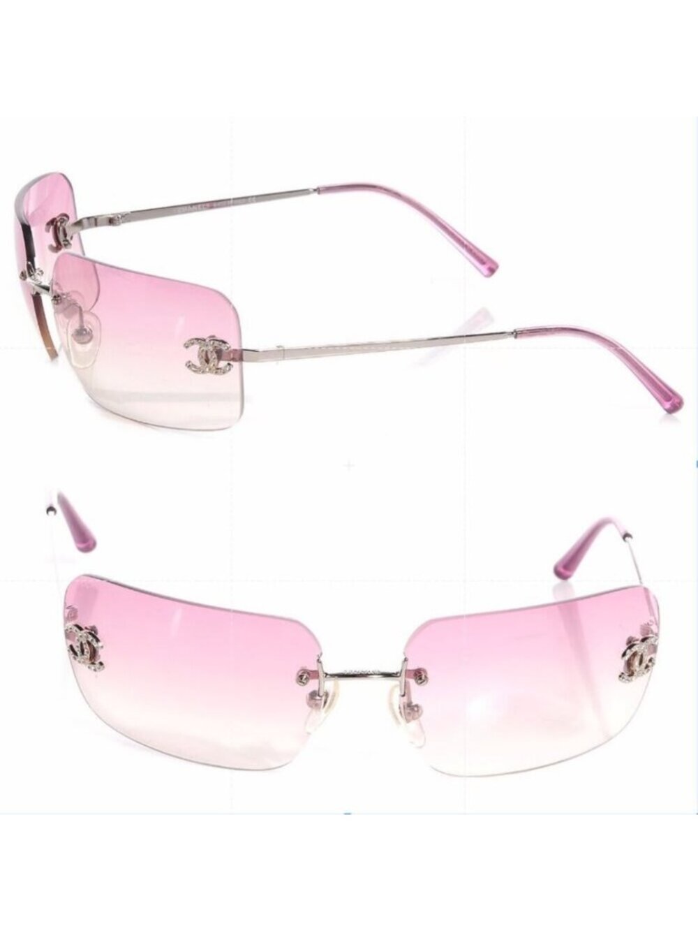 Chanel Vintage Sunglasses Rhinestone CC Logo Rimless Gradient Iridescent - Picture 2 of 10